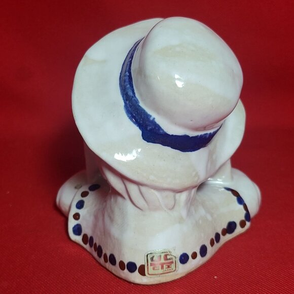 Vintage UCTCI Sitting Girl Hat Book Figurine Incense Stick Holder Ceramic Japan - Picture 2 of 12